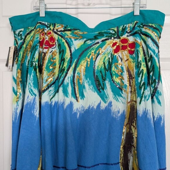 NEW Bernardo Palm Tree Skirt Womens Size XL Blue Sequins 100% Cotton Tropical - Picture 12 of 14